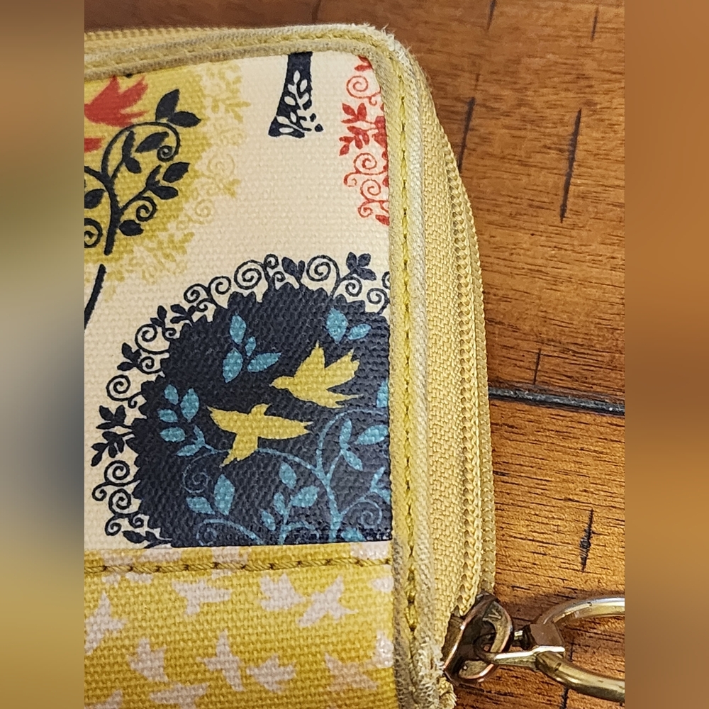 Fossil Key-Per Coated Canvas Zip Wallet Birds Trees - Picture 12 of 15